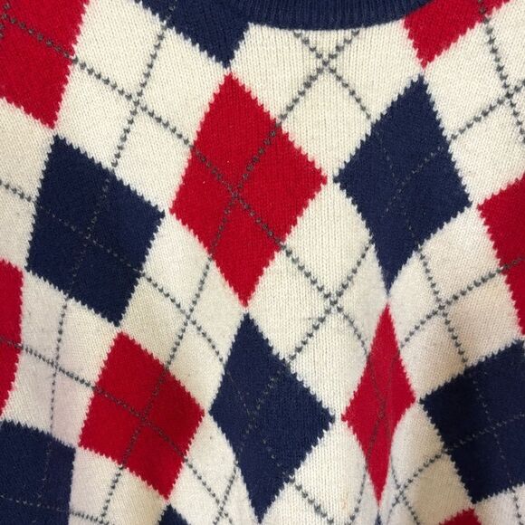 Elisabeth Liz Claiborne Navy Red Preppy Classic Argyle Lambswool Sweater 2X - Picture 2 of 9